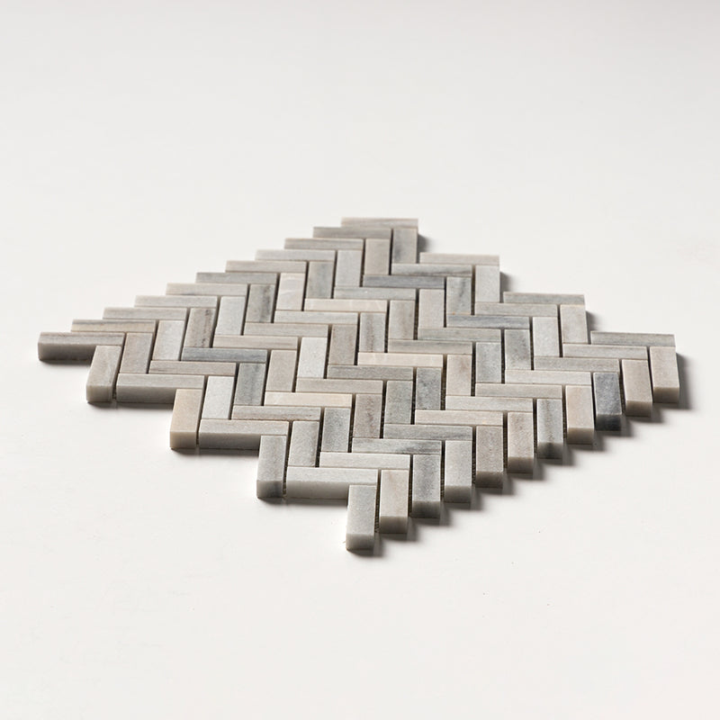 Silver Sky Honed Herringbone Marble Mosaics 10 7/16x12 13/16 Marble Honed 12x12 Mosaics — 2