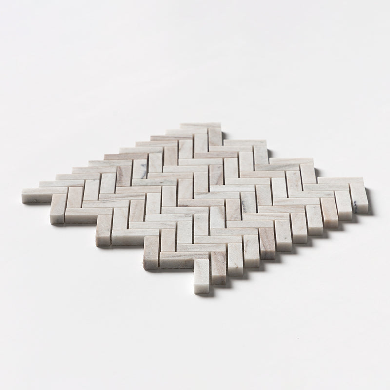 Silver Sky Honed Herringbone 5/8x2 Marble Mosaics 12 1/8x13 3/8 Marble Honed 12x12 Mosaics — 2