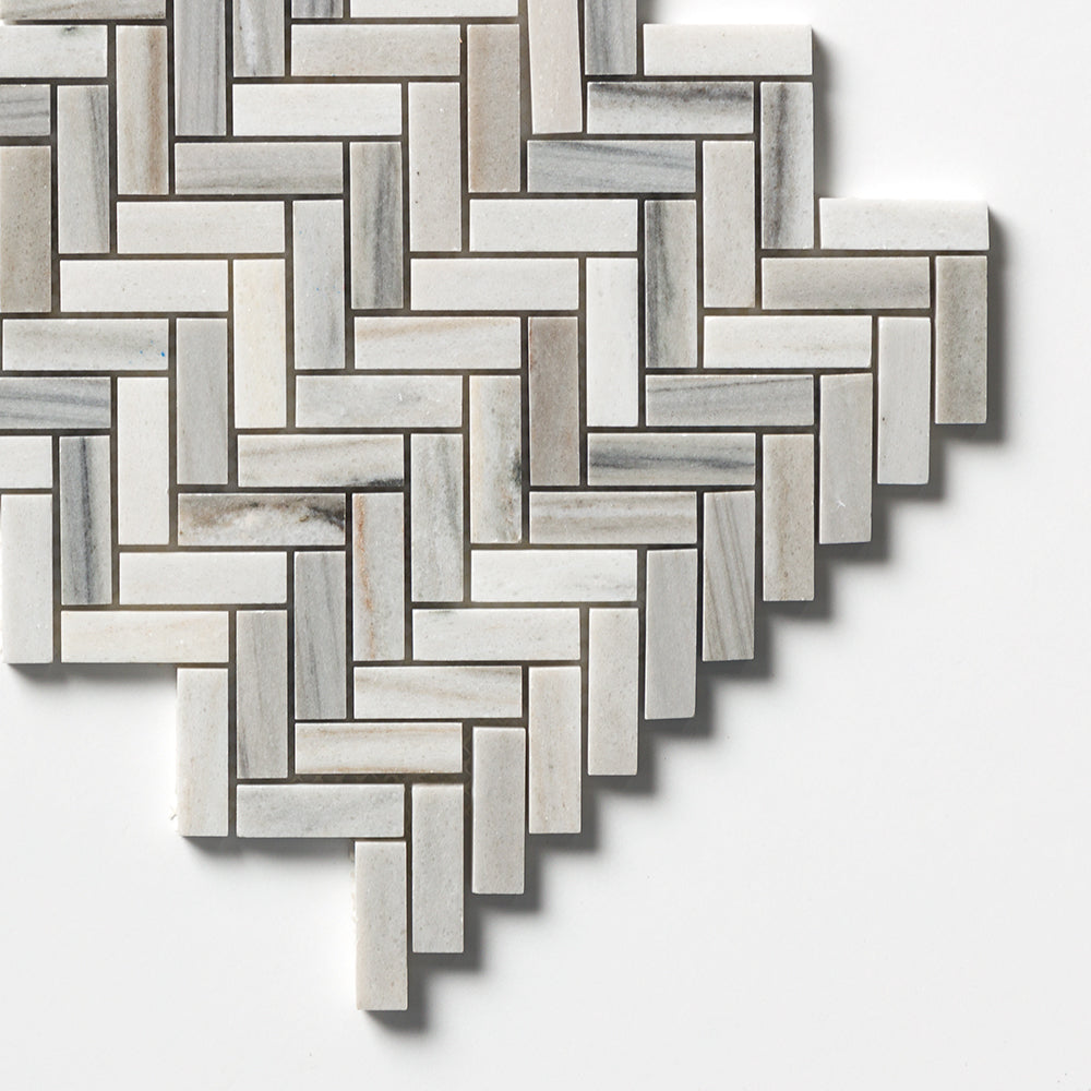Silver Sky Honed Herringbone 5/8x2 Marble Mosaics 12 1/8x13 3/8 Marble Honed 12x12 Mosaics — 3