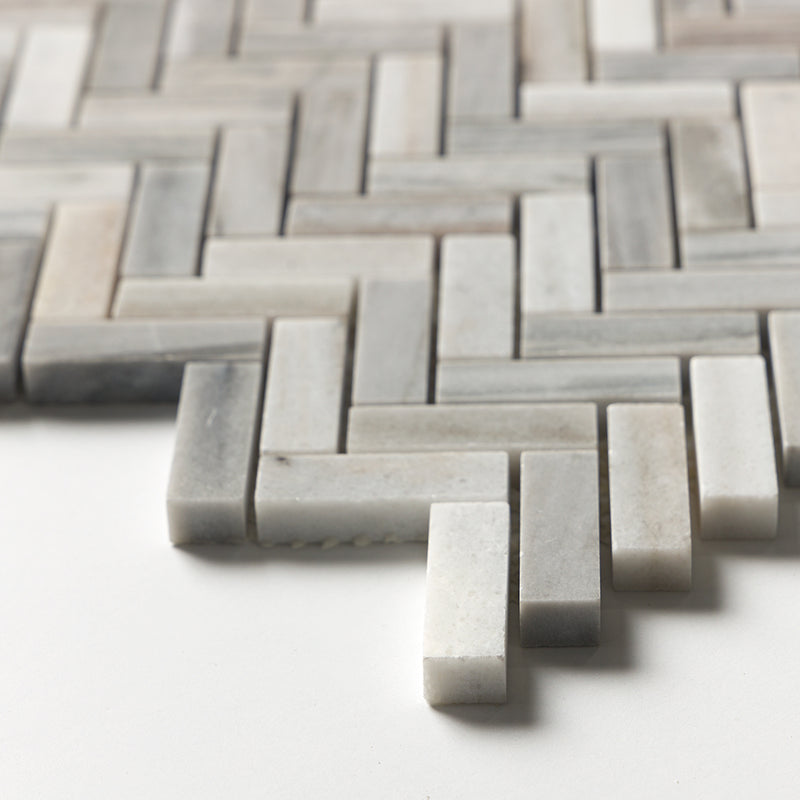Silver Sky Honed Herringbone 5/8x2 Marble Mosaics 12 1/8x13 3/8 Marble Honed 12x12 Mosaics — 4