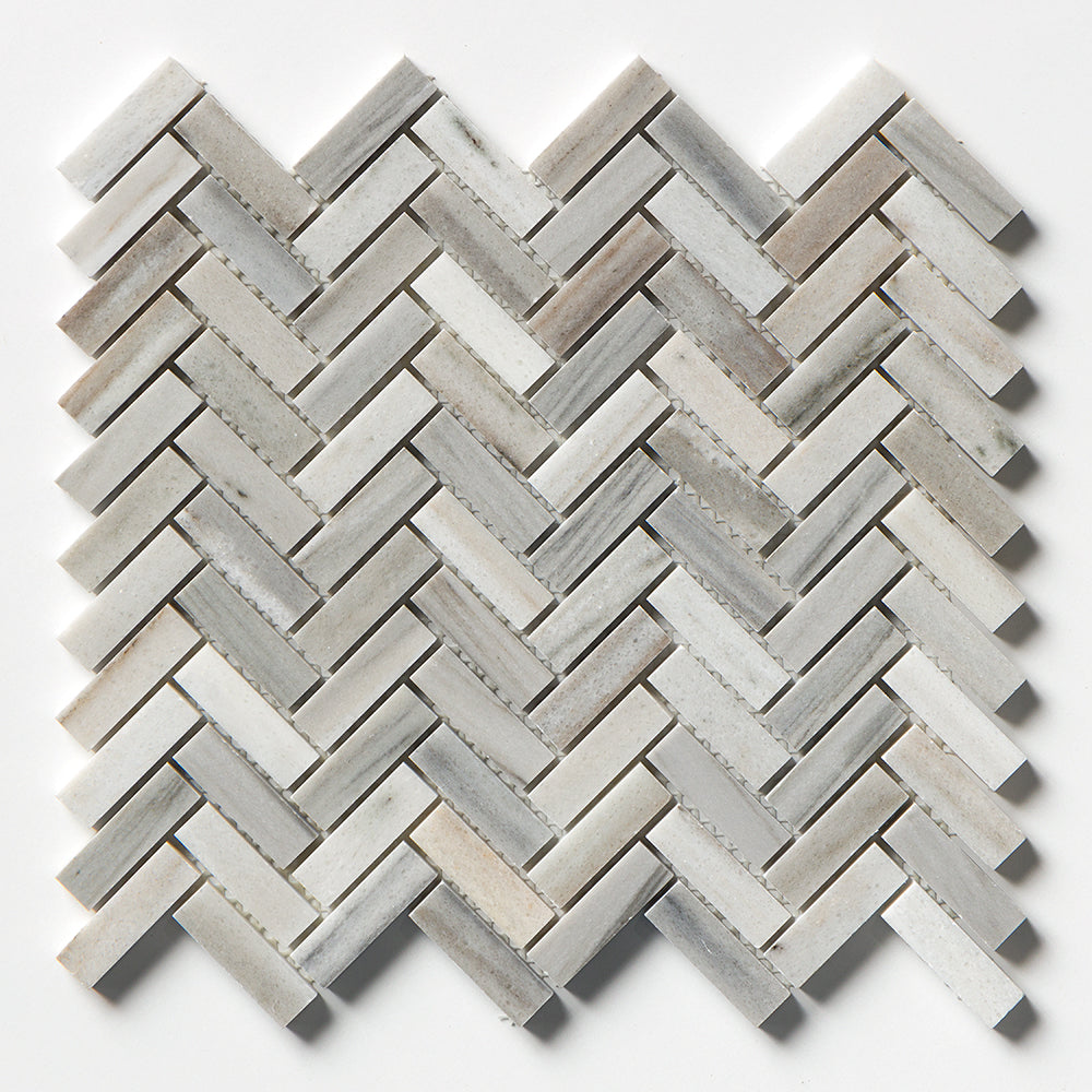 Silver Sky Honed Herringbone 5/8x2 Marble Mosaics 12 1/8x13 3/8 Marble Honed 12x12 Mosaics