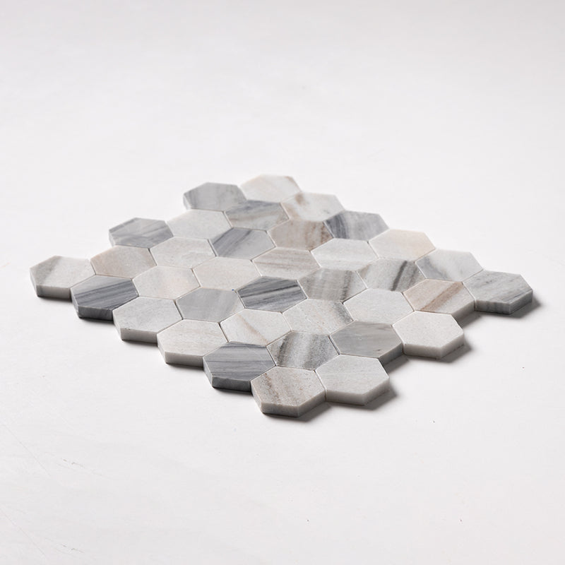Silver Sky Honed Hexagon 2 Marble Mosaics 10 3/8x12 Marble Honed 12x12 Mosaics — 2