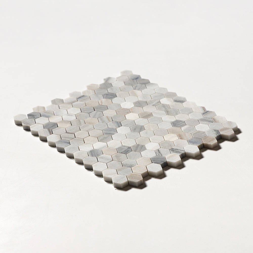 Silver Sky Honed Hexagon 1x1 Marble Mosaics 11 1/2x12 1/4 Marble Honed 12x12 Mosaics — 2