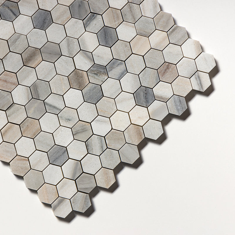Silver Sky Honed Hexagon 1x1 Marble Mosaics 11 1/2x12 1/4 Marble Honed 12x12 Mosaics — 3