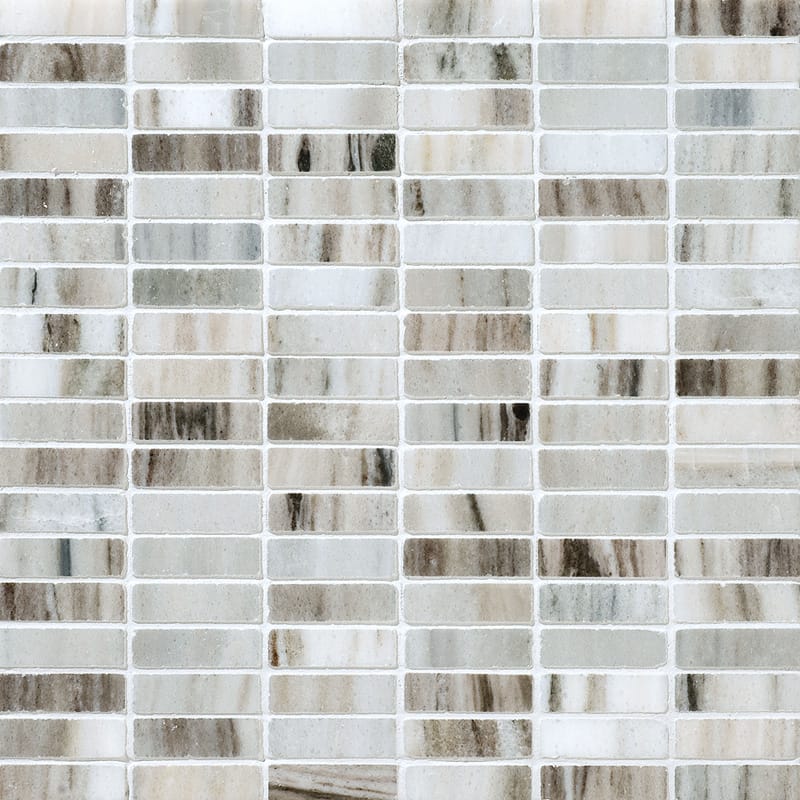Silver Sky Polished 5/8x2 Marble Mosaics 12x12 Marble Polished 12x12 Mosaics