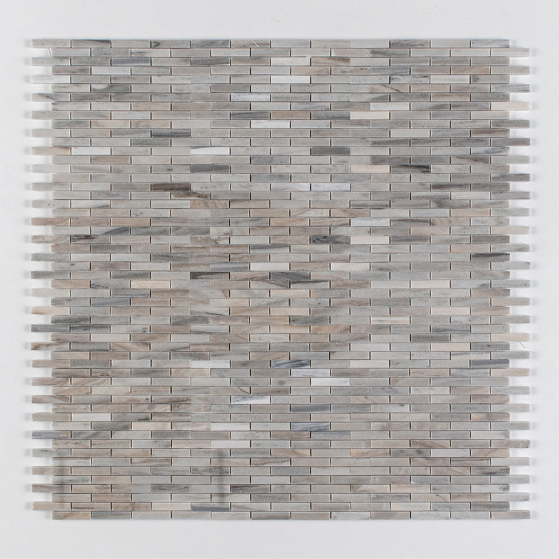 Silver Sky Polished 5/8x3 Marble Mosaics 12x12 Marble Polished 12x12 Mosaics — 1