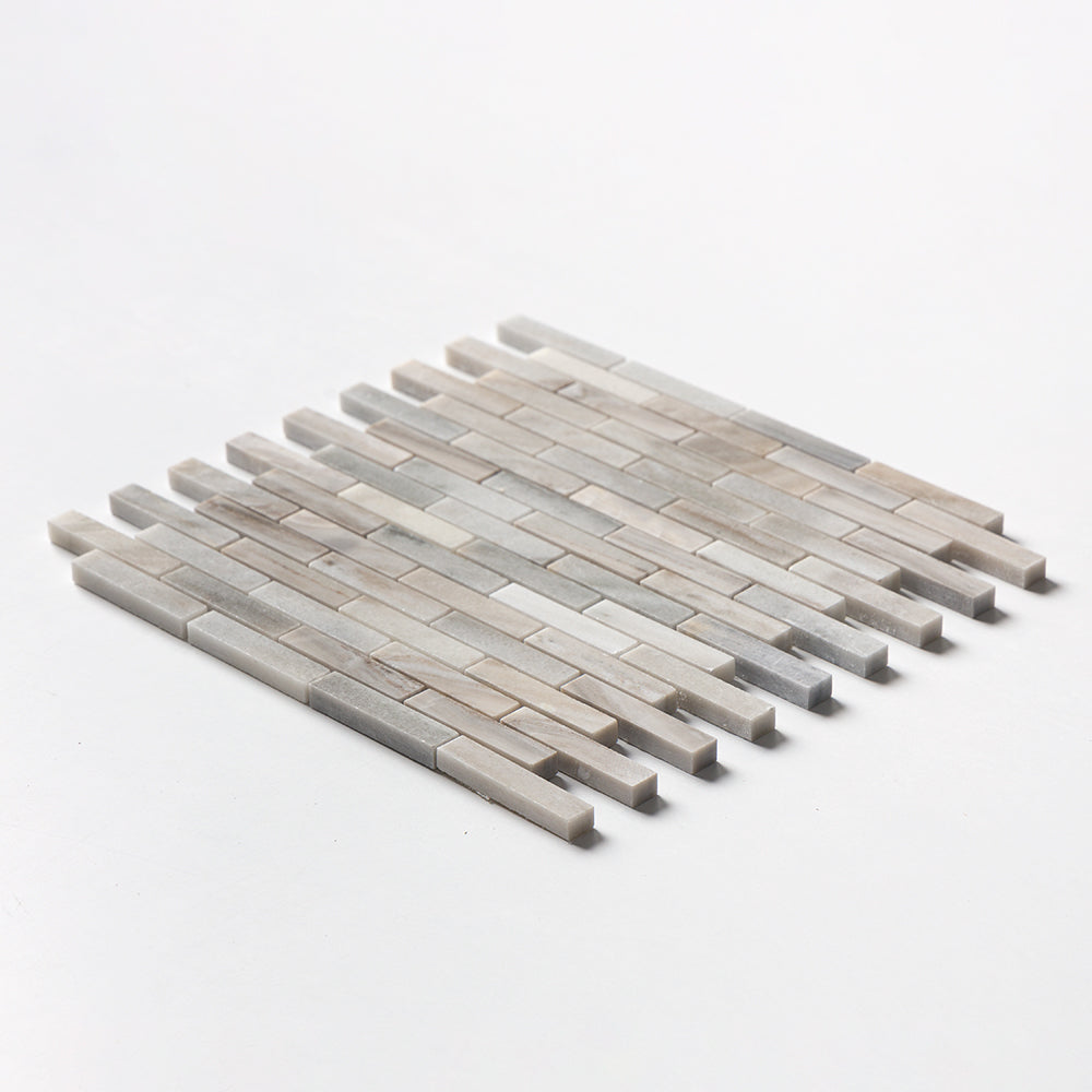 Silver Sky Polished 5/8x3 Marble Mosaics 12x12 Marble Polished 12x12 Mosaics — 2