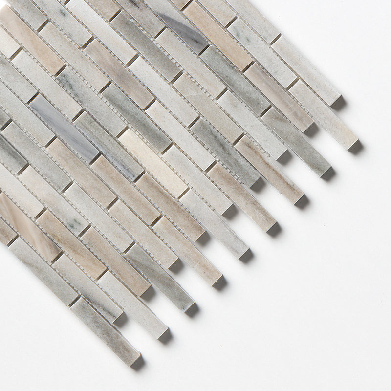 Silver Sky Polished 5/8x3 Marble Mosaics 12x12 Marble Polished 12x12 Mosaics — 3