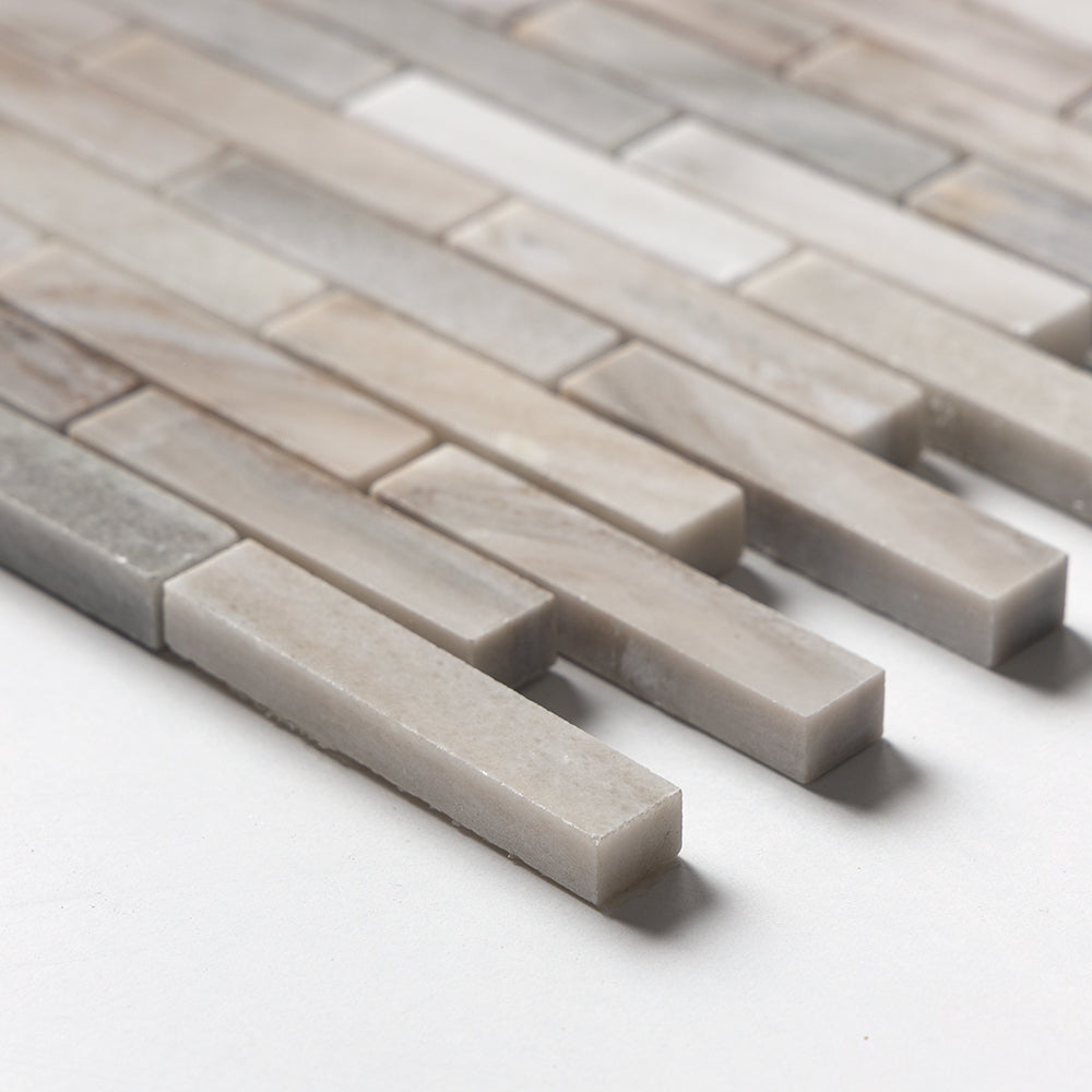 Silver Sky Polished 5/8x3 Marble Mosaics 12x12 Marble Polished 12x12 Mosaics — 4
