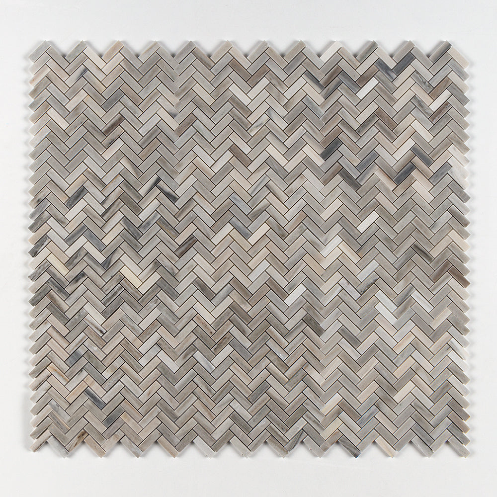 Silver Sky Polished Herringbone 5/8x2 Marble Mosaics 12 1/8x13 3/8 Marble Polished 12x12 Mosaics — 1