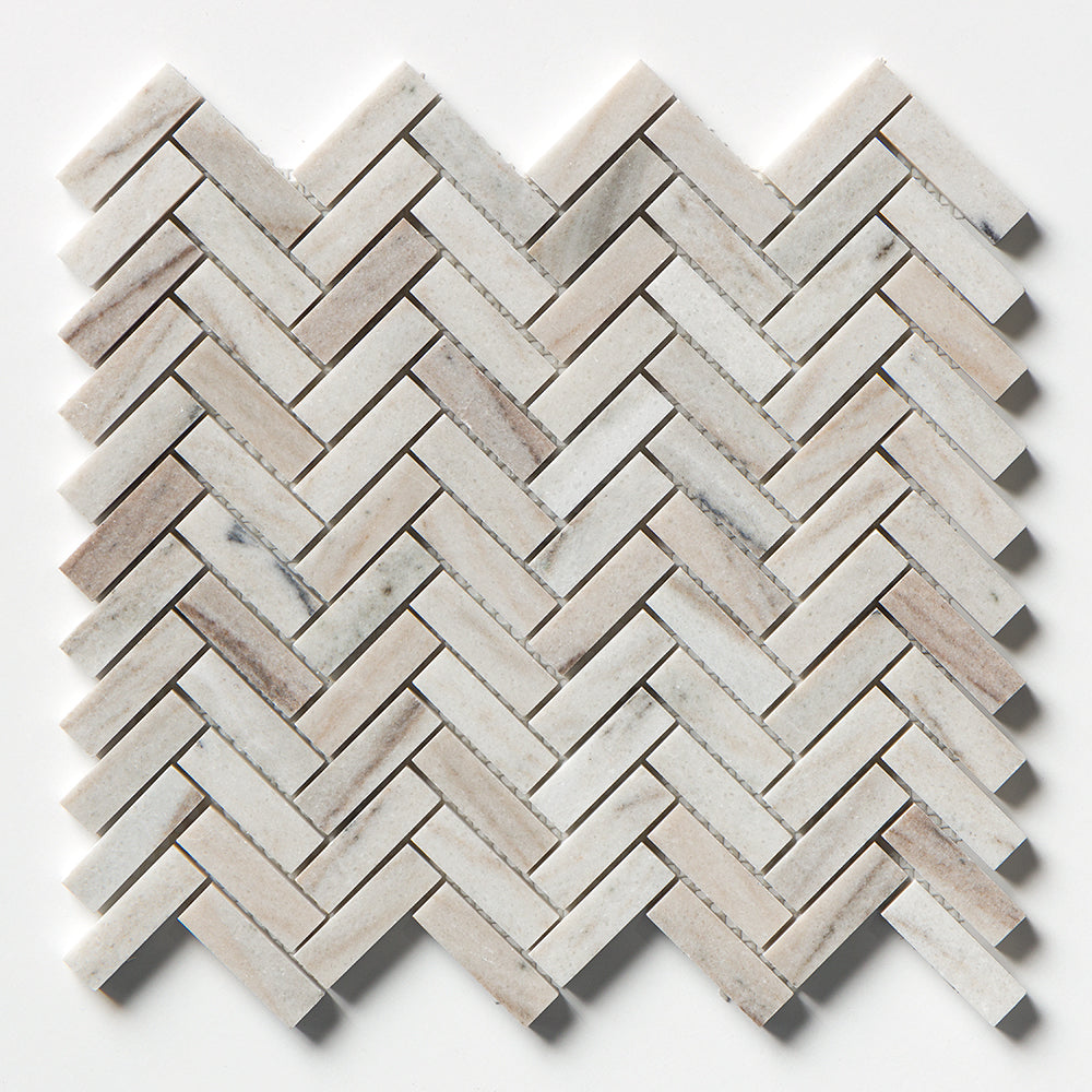 Silver Sky Polished Herringbone 5/8x2 Marble Mosaics 12 1/8x13 3/8 Marble Polished 12x12 Mosaics