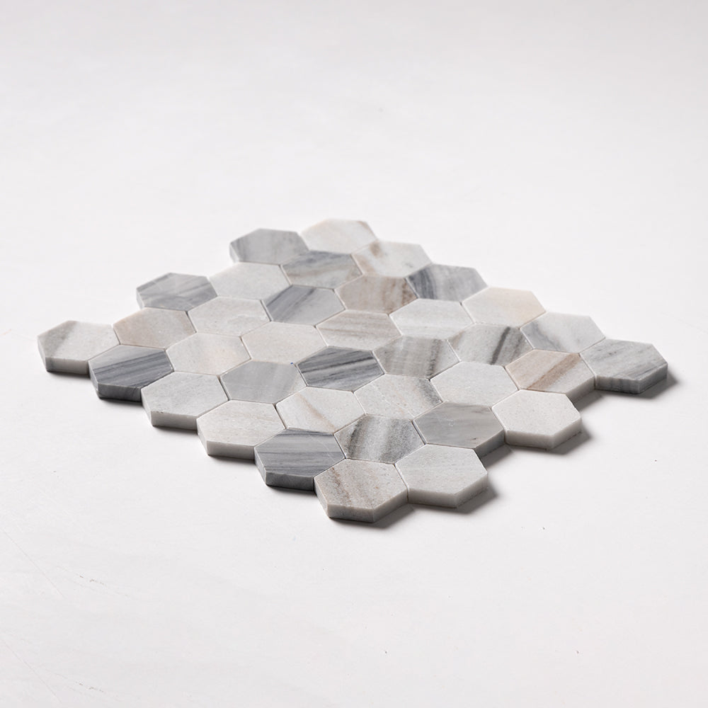 Silver Sky Polished Hexagon Marble Mosaics 10 3/8x12 Marble Polished 12x12 Mosaics — 2