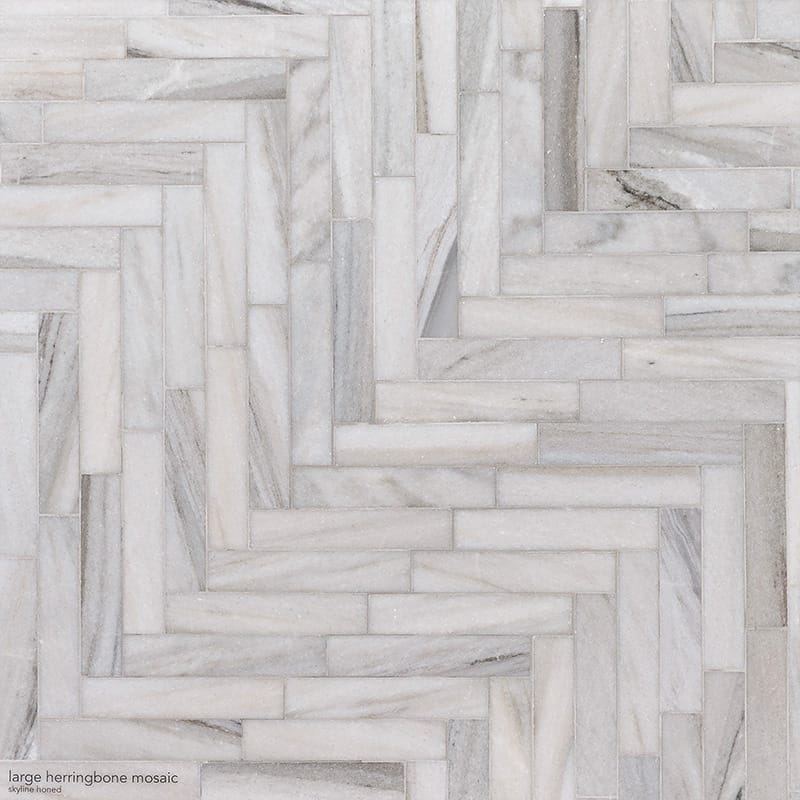 Silver Sky Polished Large Herringbone Marble Mosaics 12 7/8x9 11/32 Marble Polished 14x14 Mosaics
