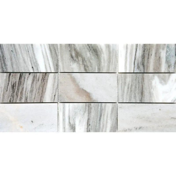 Silver Sky Polished Subway On Mesh 2 3/4x5 1/2 Marble Mosaics 8 7/16x16 11/16
