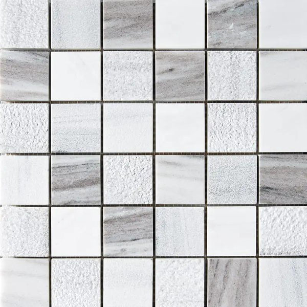 Silver Sky Textured 2x2 Marble Mosaics 12x12