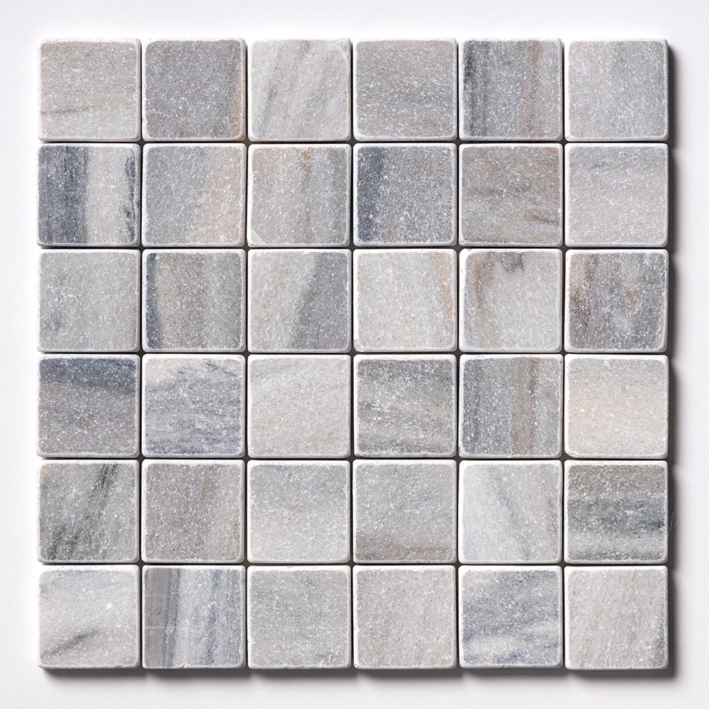 Silver Sky Tumbled 2x2 Marble Mosaics 12x12 Marble Tumbled 12x12 Mosaics