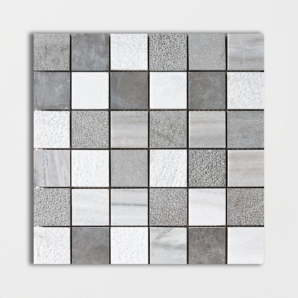 Silver Sky&Amp;Gray Fousanna Textured 2x2 Marble Mosaics 12x12 Marble Textured 12x12 Mosaics