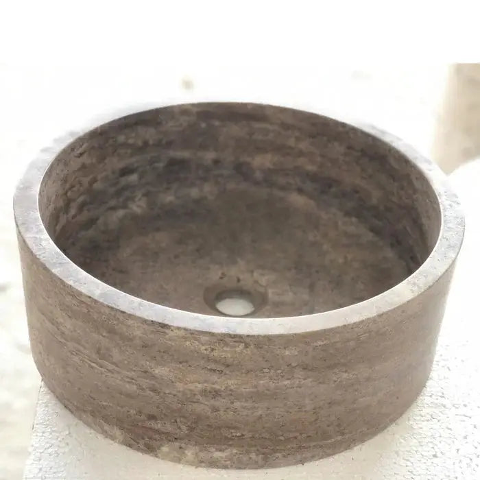 Silver Travertine Vessel Sink - Polished Natural Stone 16 x 5 by GobekDesign