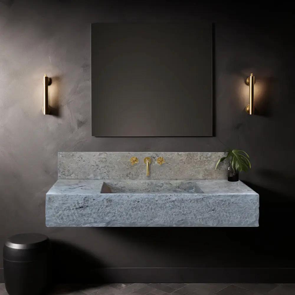 Silver Travertine Rustic Wall-mount Bathroom Sink - 8 Backsplash by GobekDesign