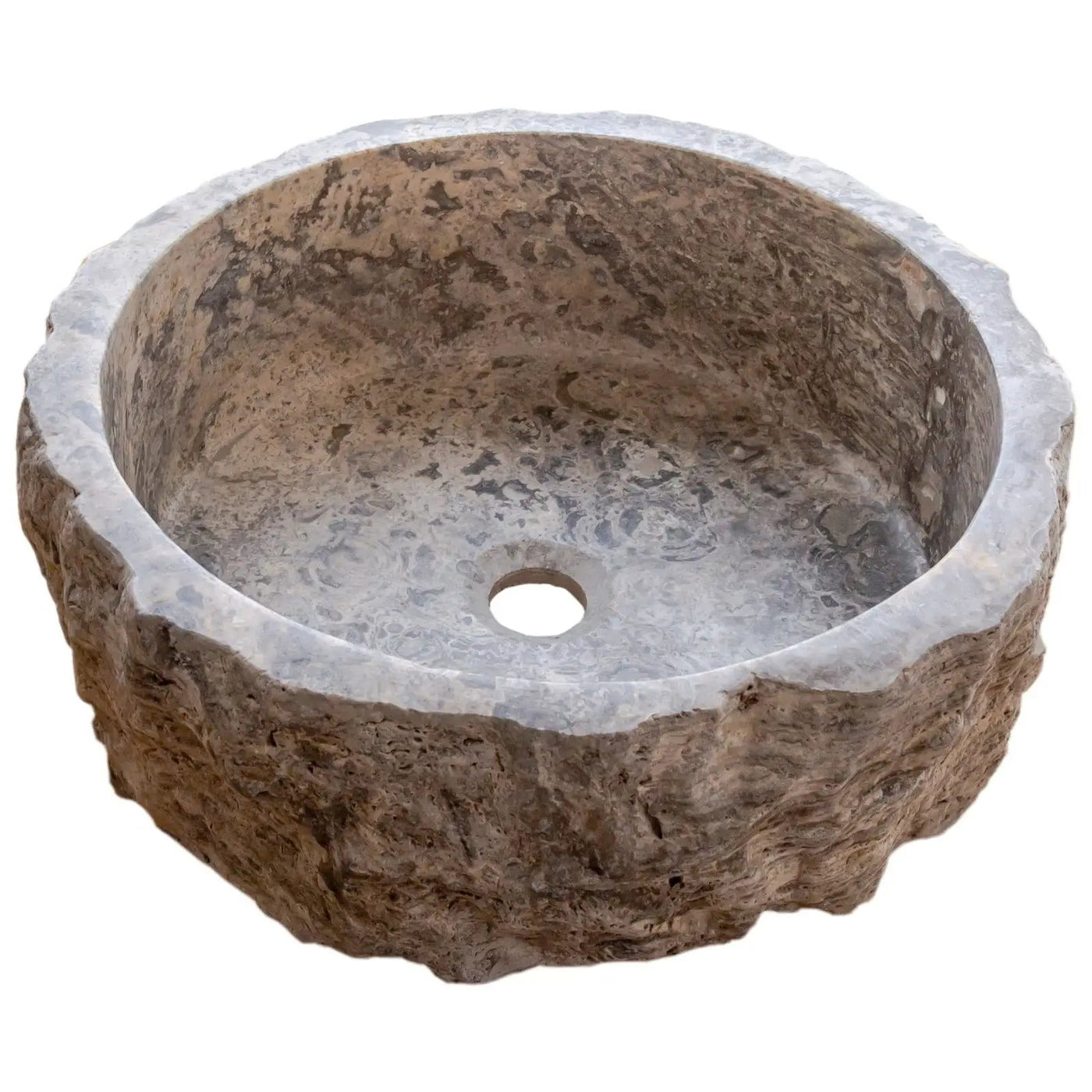 Silver Travertine Rustic Stone Hand Chiseled Honed Interior Vessel Sink 16 x 6 by GobekDesign