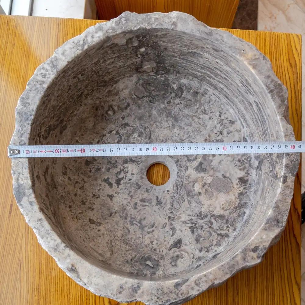 Silver Travertine Rustic Stone Hand Chiseled Honed Interior Vessel Sink 16 x 6 by GobekDesign