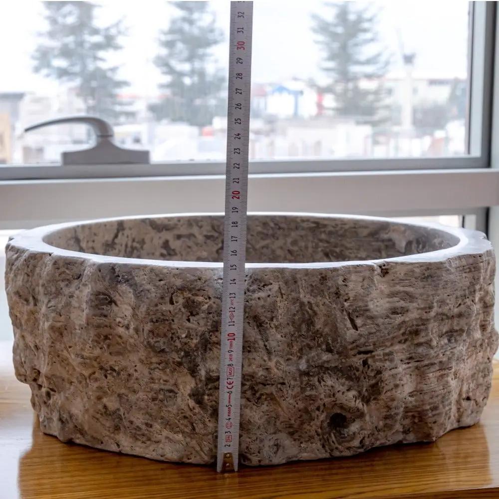 Silver Travertine Rustic Stone Hand Chiseled Honed Interior Vessel Sink 16 x 6 by GobekDesign