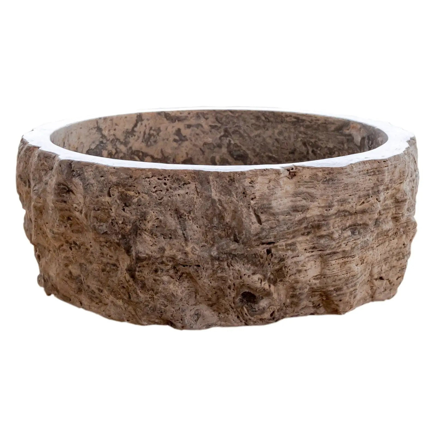 Silver Travertine Rustic Stone Hand Chiseled Honed Interior Vessel Sink 16 x 6 by GobekDesign