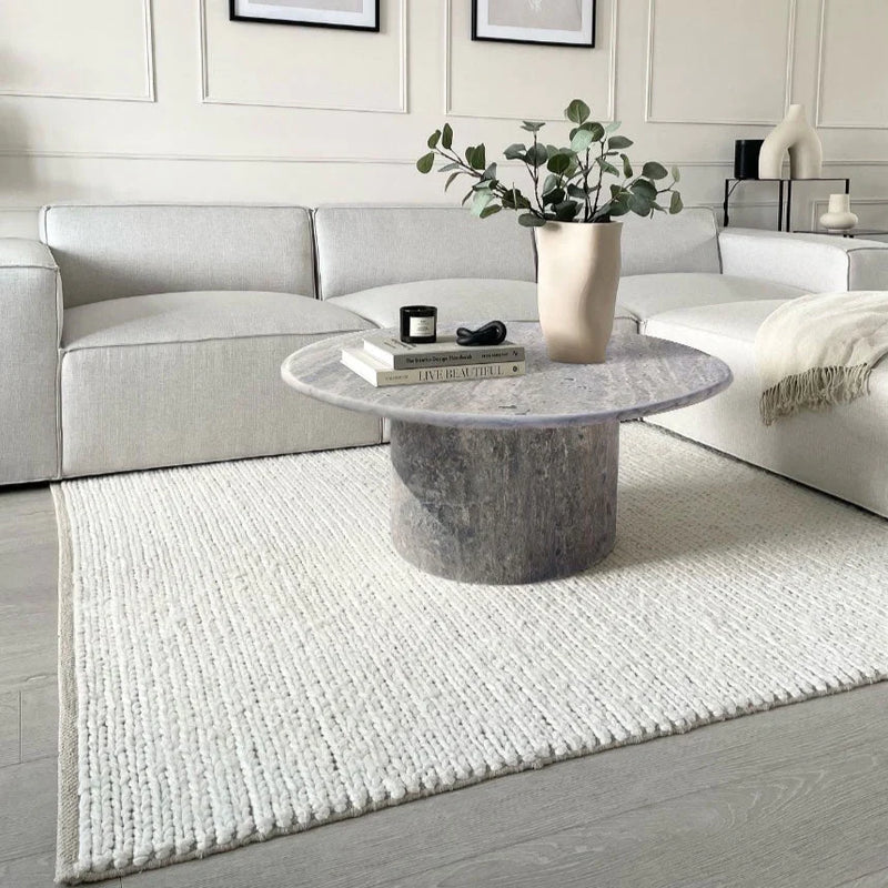 Silver Travertine Vein-cut Round Honed 2" Tabletop Coffee Table (D)36" (H)16" by GobekDesign