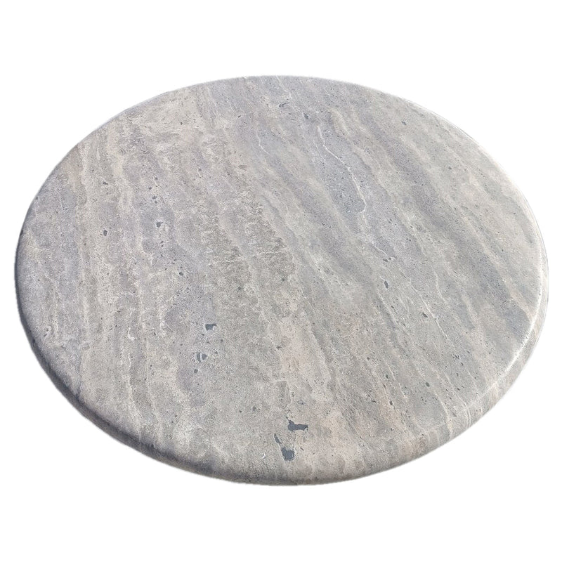 Silver Travertine Vein-cut Round Honed 2" Tabletop Coffee Table (D)36" (H)16" by GobekDesign