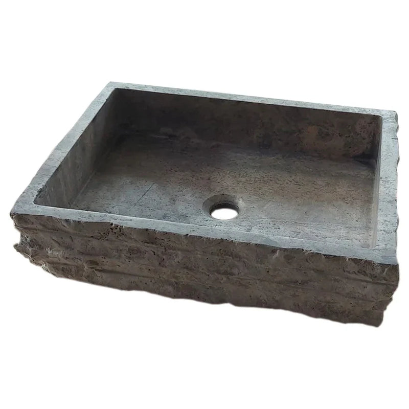 Silver Travertine Wall-mount Bathroom Sink Split-face Outside (W)16" (W)20" (H)5" by GobekDesign