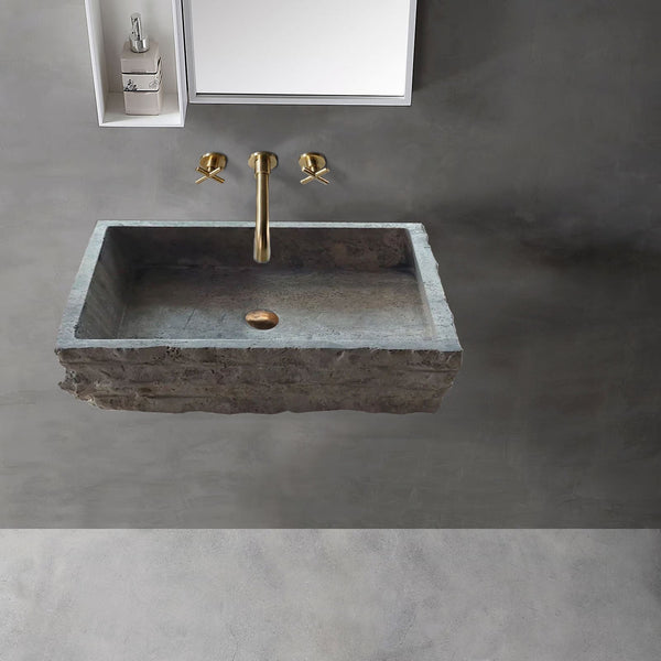 Silver Travertine Wall-mount Bathroom Sink - Split-face 16x20x5