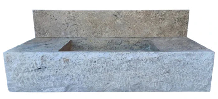 Silver Travertine Rustic Rectangular Wall-mount Bathroom Sink with 8" Backsplash by GobekDesign