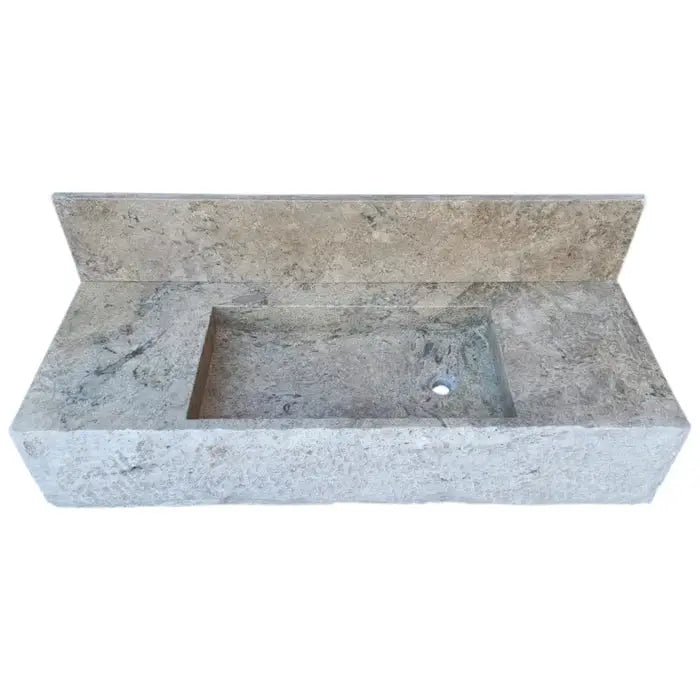 Silver Travertine Rustic Wall-mount Bathroom Sink - 8 Backsplash by GobekDesign