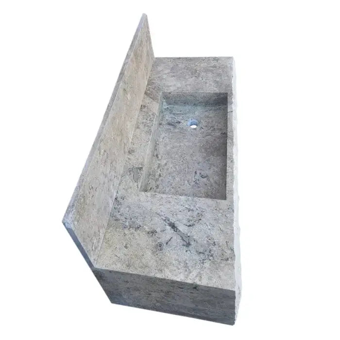 Silver Travertine Rustic Wall-mount Bathroom Sink - 8 Backsplash by GobekDesign