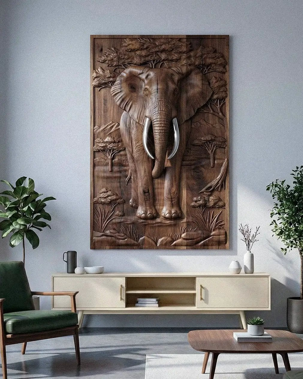 Majestic African Elephant 3D Relief Wood Wall Art by Gizz