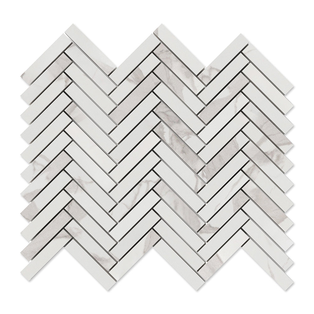 Simplicity Polished Herringbone 5/8x3 Porcelain Mosaics 10 7/16x12 13/16 Porcelain Polished 12x12 Mosaics
