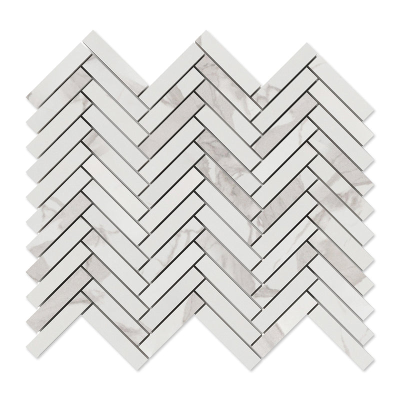 Simplicity Polished Herringbone 5/8x3 Porcelain Mosaics 10 7/16x12 13/16 Porcelain Polished 12x12 Mosaics