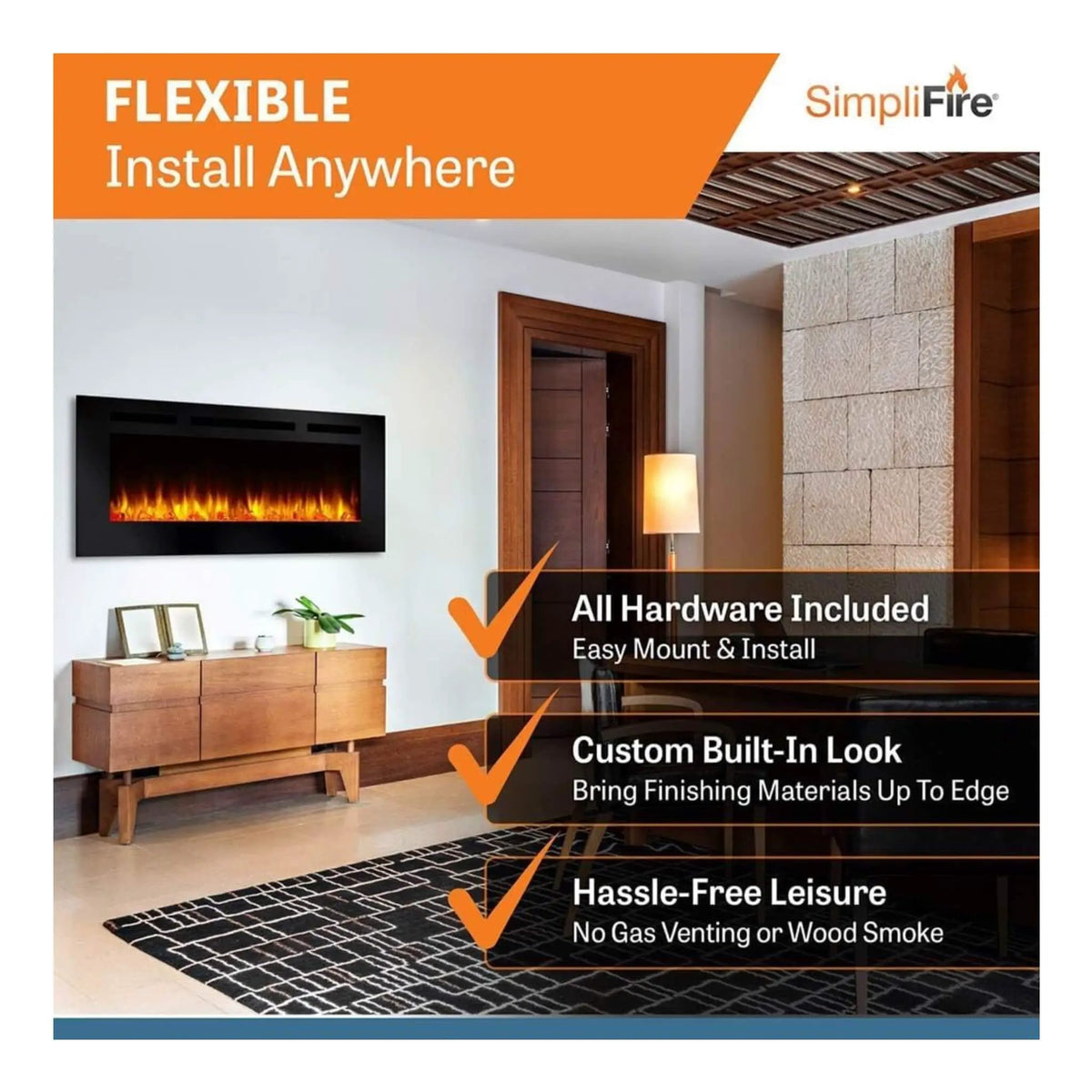 Simplifire Allusion Recessed Linear Electric Fireplace [SF-ALL48/50/60-BK] (SAK13256) by SAKSBY WHOLESALE