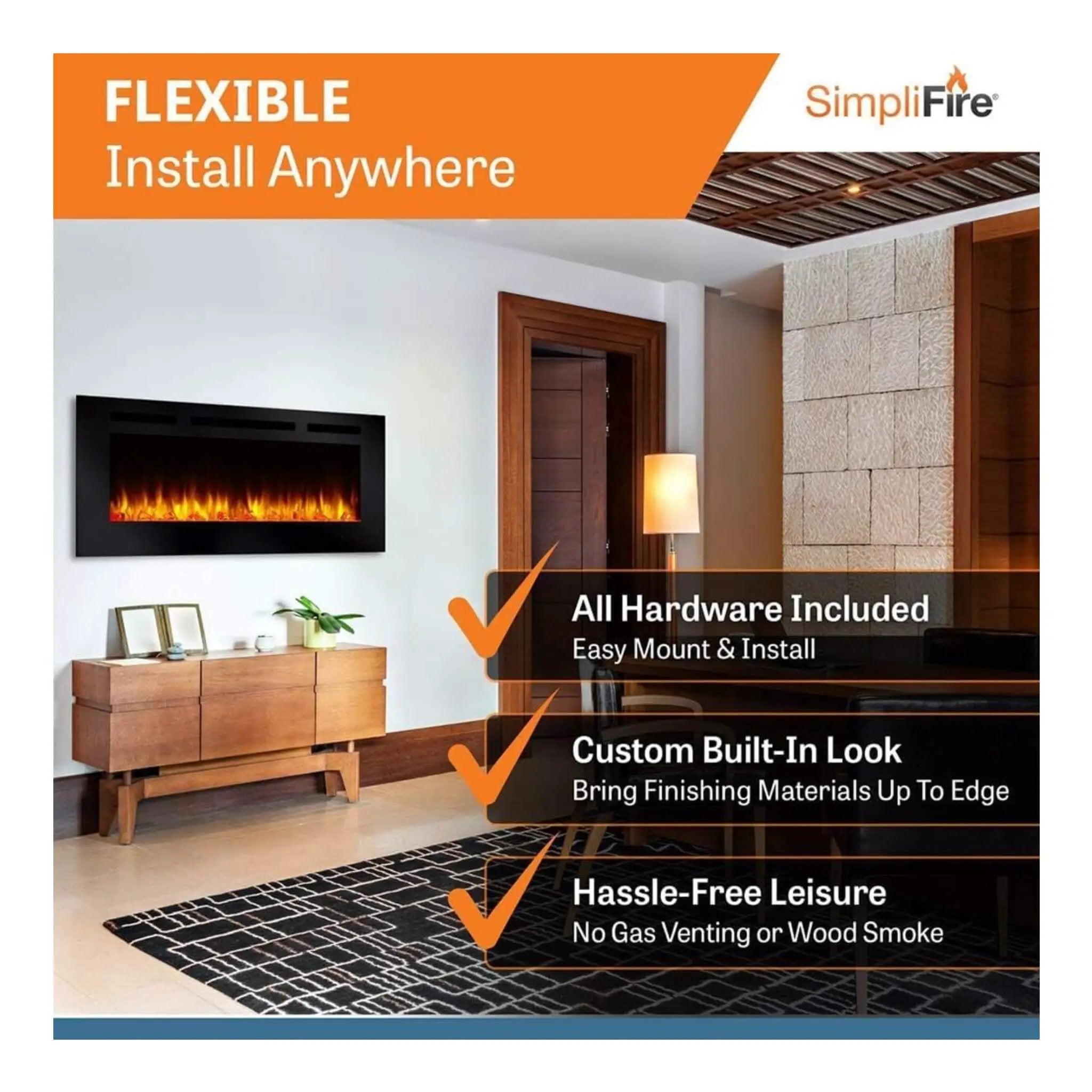 Simplifire Allusion Recessed Linear Electric Fireplace [SF-ALL48/50/60-BK] (SAK13256) by SAKSBY WHOLESALE