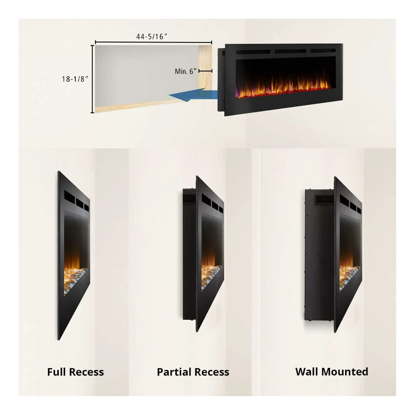 Simplifire Allusion Recessed Linear Electric Fireplace [SF-ALL48/50/60-BK] (SAK13256) by SAKSBY WHOLESALE