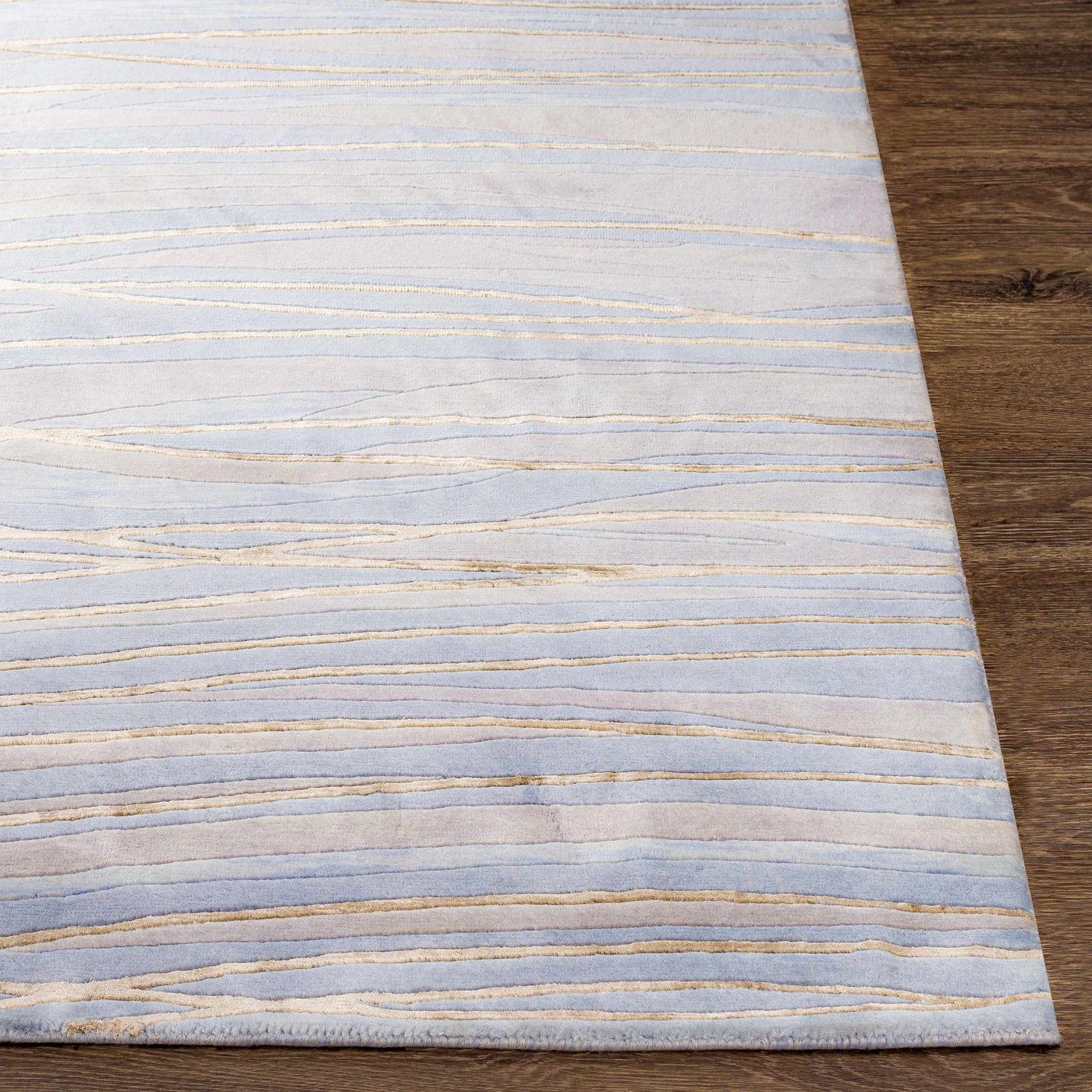 Sinai Light Blue Lined Wool/Viscose Rug - Clearance by Boutique Rugs
