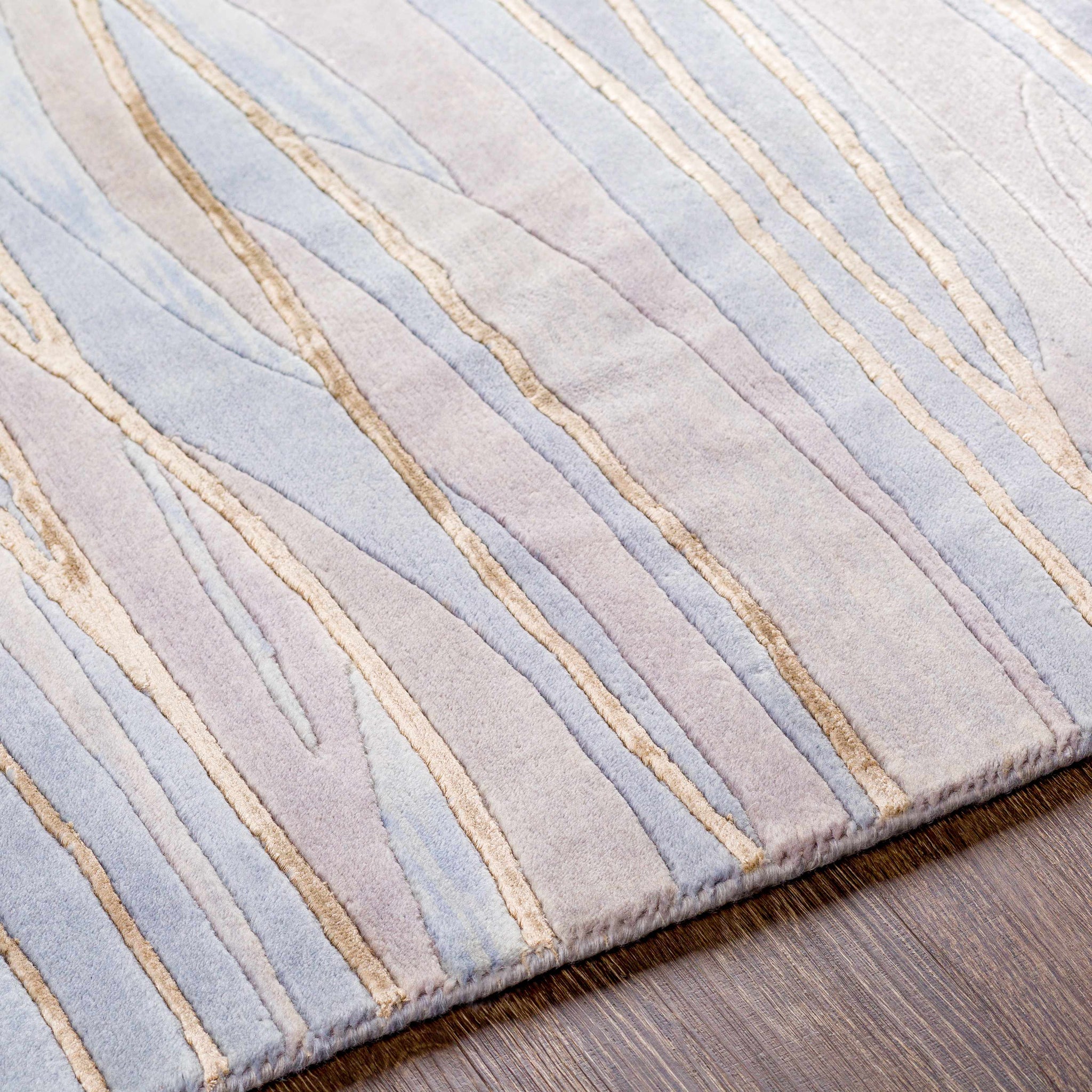 Sinai Light Blue Lined Wool/Viscose Rug - Clearance by Boutique Rugs