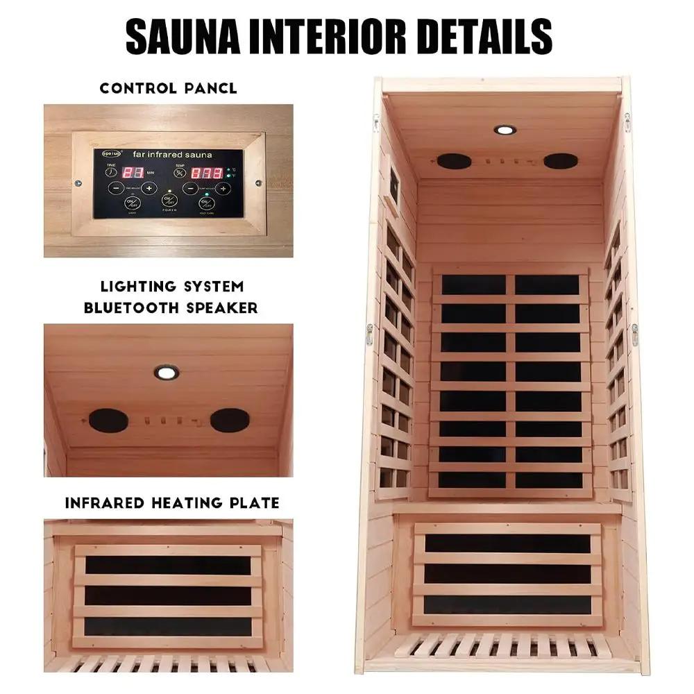 Thermora Elara Premium 1-Person Indoor Low EMF FAR Infrared Heat Hemlock Wood Personal Home Spa Sauna, 1200W (SAK27463) by SAKSBY WHOLESALE
