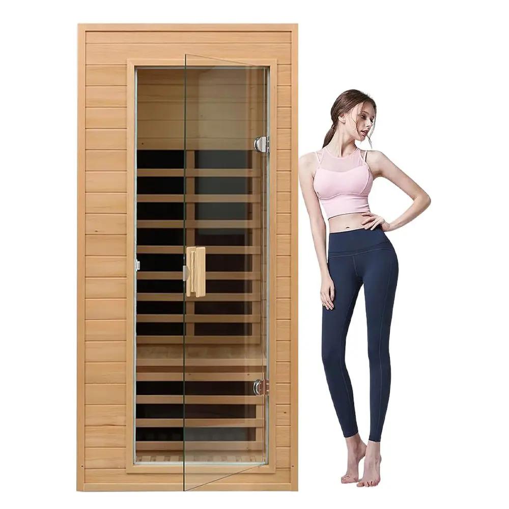 Thermora Elara Premium 1-Person Indoor Low EMF FAR Infrared Heat Hemlock Wood Personal Home Spa Sauna, 1200W (SAK27463) by SAKSBY WHOLESALE
