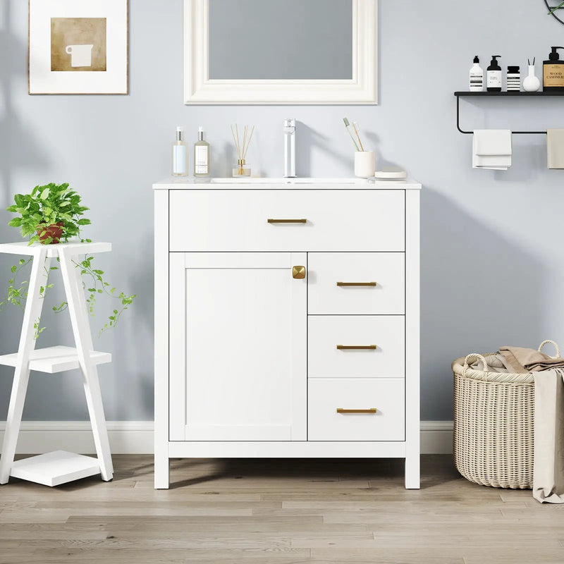 Single Bathroom Vanity with 2 Drawers and 1 Door-White by DirectDeals
