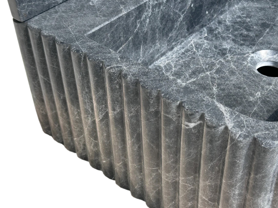 Sirius Black Marble Wall-mount Bathroom Sink Ribbed with 4" Backsplash by GobekDesign