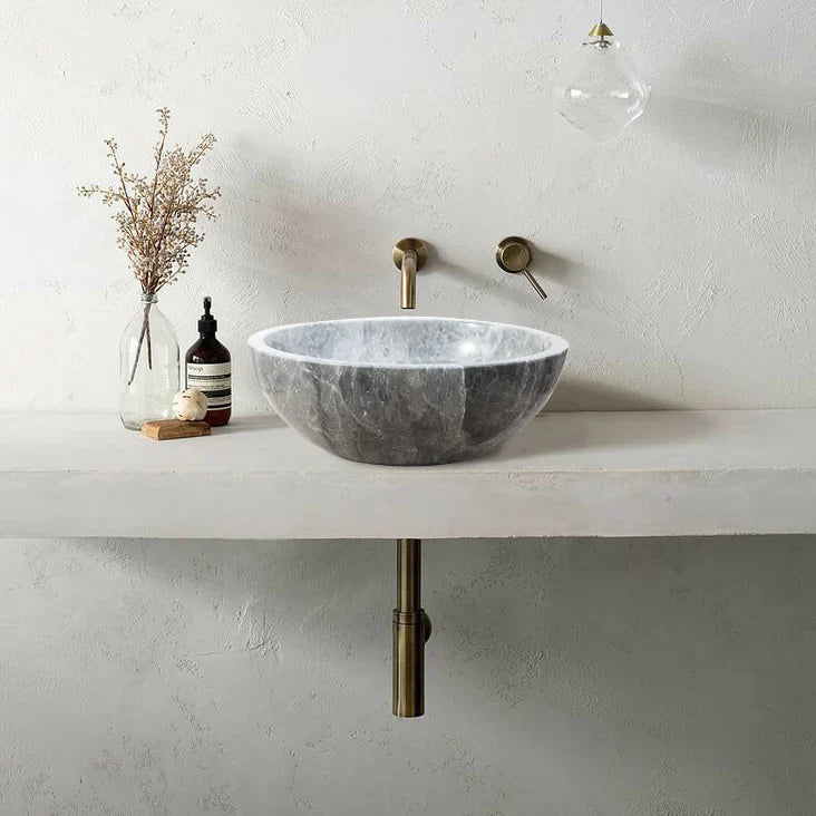 Sirius Gray Marble Vessel Above Vanity Bathroom Sink Polished (D)15" (H)6" by GobekDesign