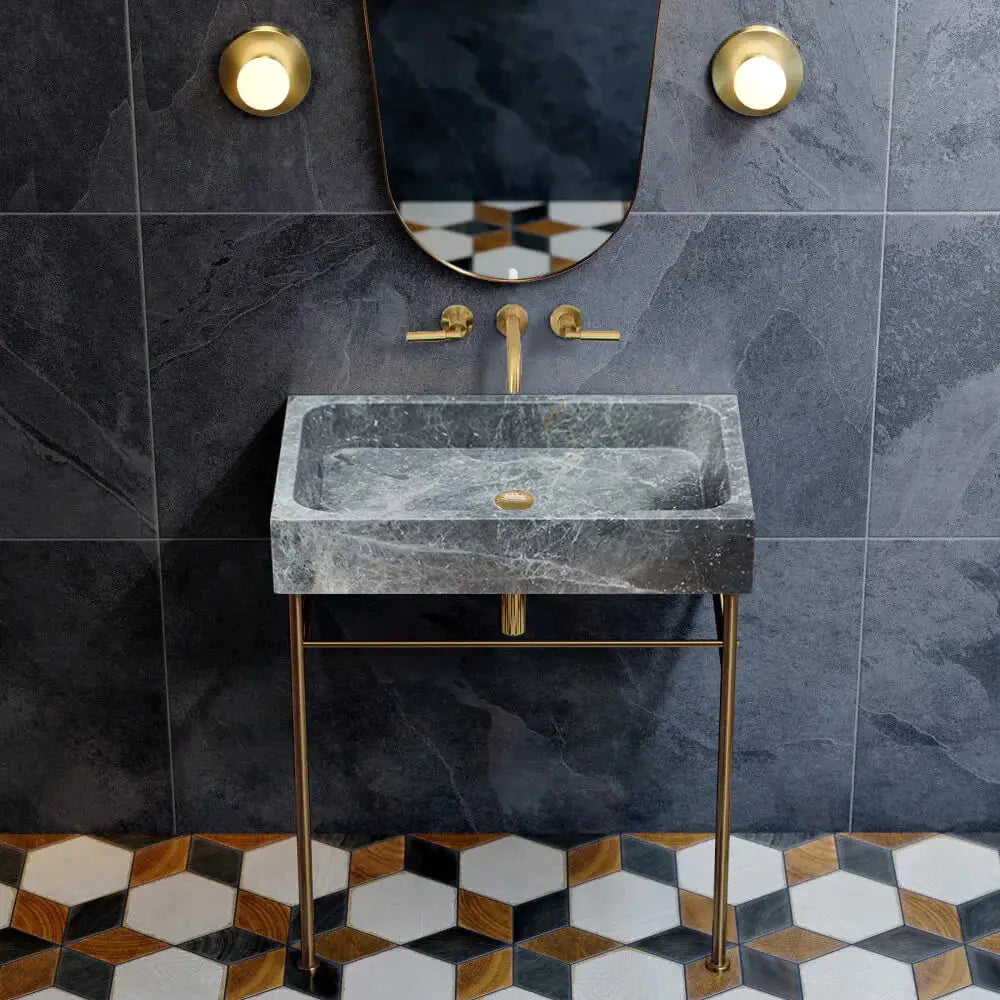 Gray Marble Rectangular Vessel Above Vanity Bathroom Sink 15x24 Polished by GobekDesign