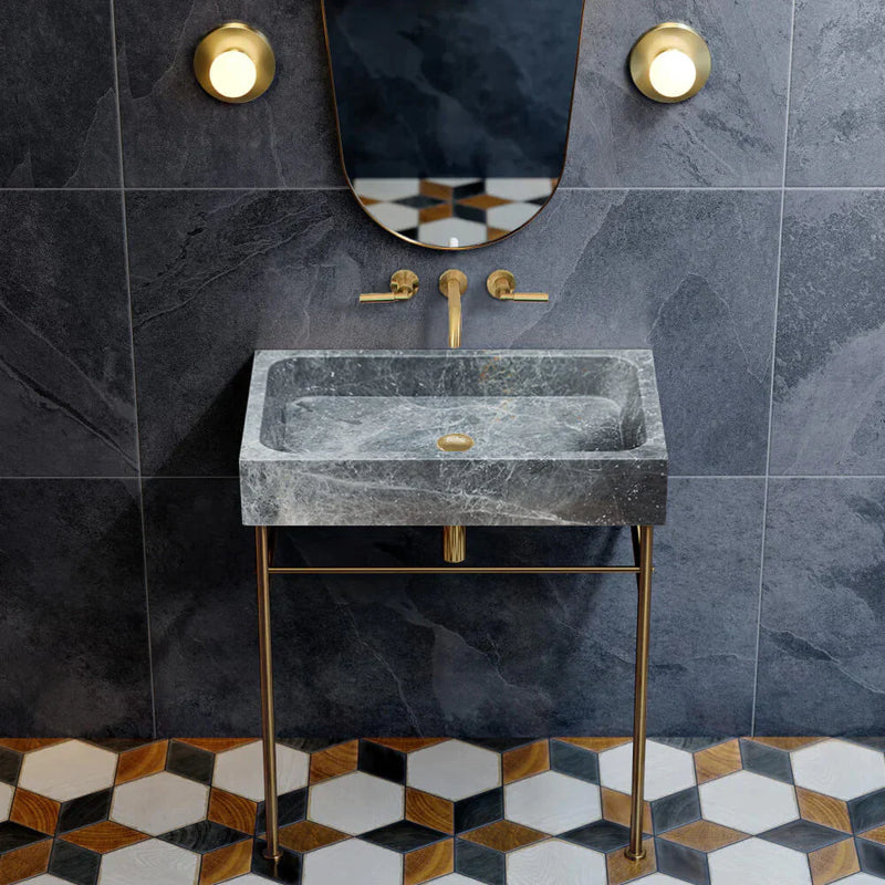 Sirius Gray Marble Rectangular Above Vanity Bathroom Sink (W)15" (L)24" (H)5" by GobekDesign