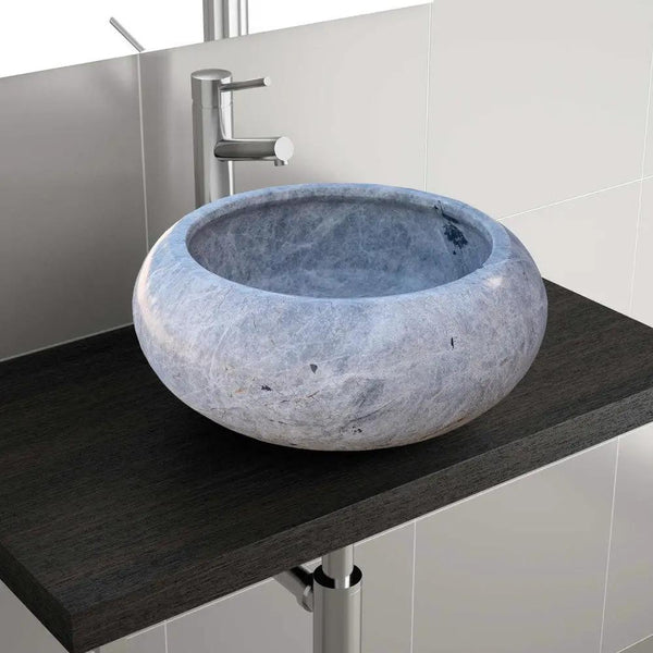 Silver Marble Vessel Sink - Premium Handcrafted Natural Stone Diameter 15.5 Height 6